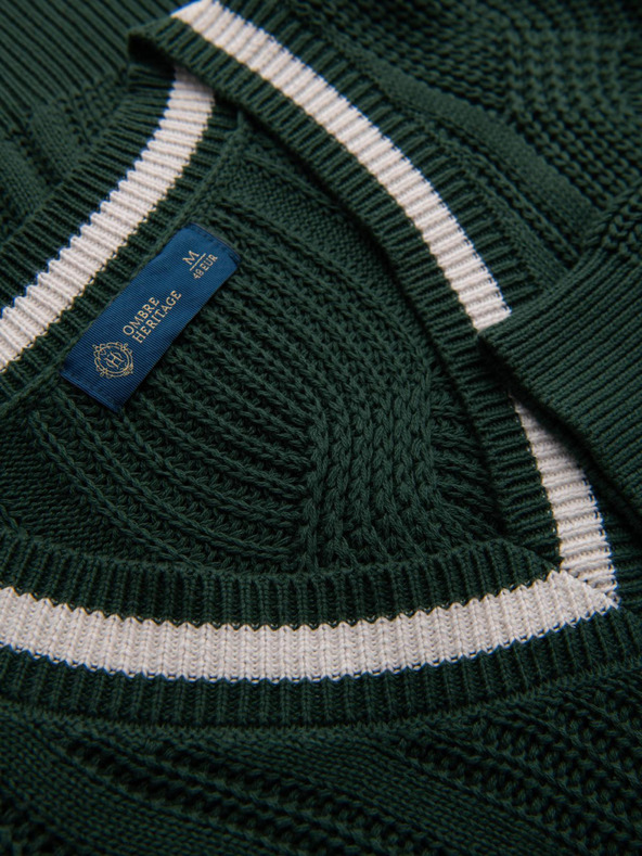 Ombre Clothing Férfi kockás pulóver nyakkivágással - zöld V3 OM-SWSW-0151 Ombre Clothing