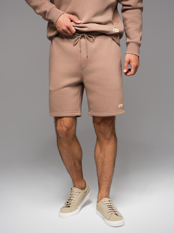 Ombre Clothing Uniszex melegítő rövidnadrág bordázott derekkal - barna V16 OU-SRBC-0101 Ombre Clothing