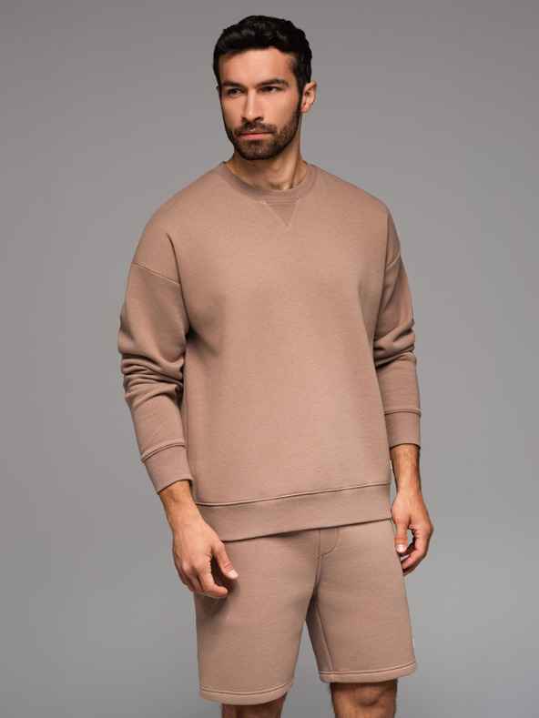 Ombre Clothing Uniszex melegítő rövidnadrág bordázott derekkal - barna V16 OU-SRBC-0101 Ombre Clothing