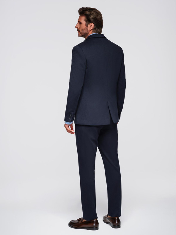 Ombre Clothing Férfi kötött dzseki fitted szabásban - sötétkék V3 OM-BLZB-0100 Ombre Clothing