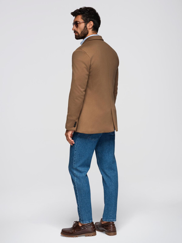 Ombre Clothing Férfi kötött dzseki slim fit - világos barna V4 OM-BLZB-0100 Ombre Clothing