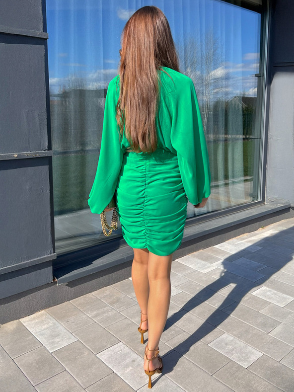 Edoti Női mini ruha kerek nyakkivágás fitted szabásmintával PERI DLR207 - zöld EDOTI