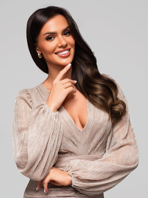 Edoti Női mini ruha hosszú ujjal és V-nyakkivágás RUBI DLR195 - ezüst EDOTI