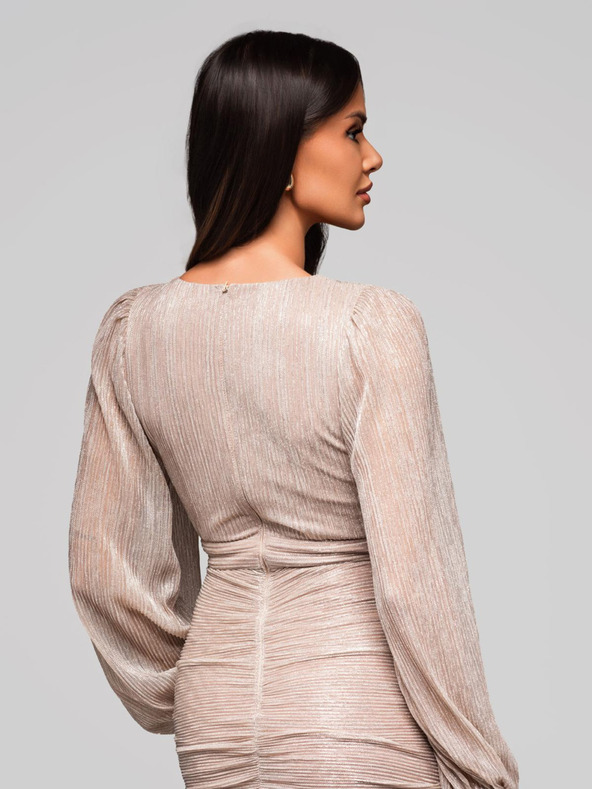 Edoti Női mini ruha hosszú ujjal és V-nyakkivágás RUBI DLR195 - ezüst EDOTI