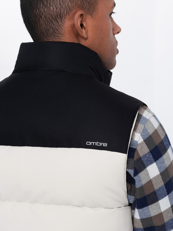 Ombre Clothing Fekete és bézs férfi steppelt mellény Ombre Ruházat