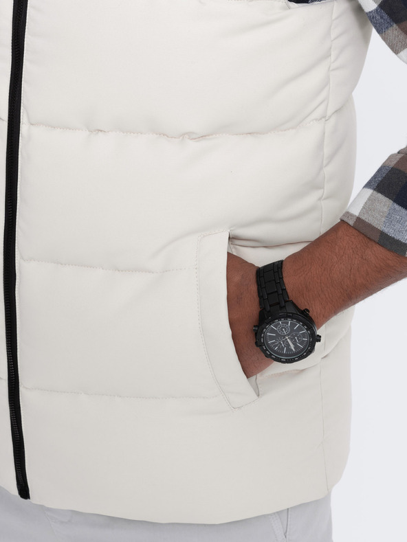 Ombre Clothing Fekete és bézs férfi steppelt mellény Ombre Ruházat