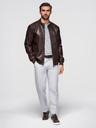 Ombre Clothing Sötétbarna férfi bőrdzseki Ombre Clothing