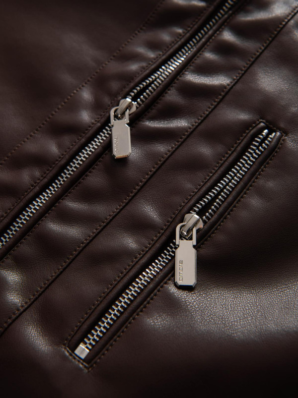 Ombre Clothing Sötétbarna férfi bőrdzseki Ombre Clothing