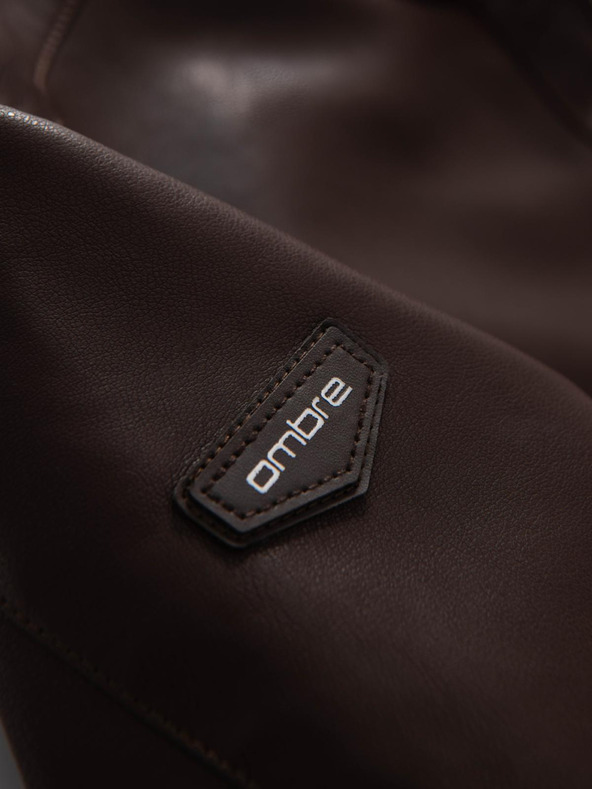 Ombre Clothing Sötétbarna férfi bőrdzseki Ombre Clothing
