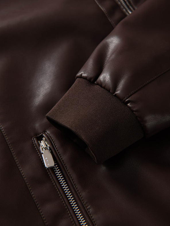 Ombre Clothing Sötétbarna férfi bőrdzseki Ombre Clothing