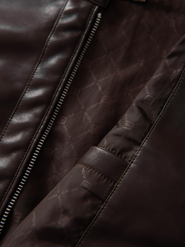 Ombre Clothing Sötétbarna férfi bőrdzseki Ombre Clothing