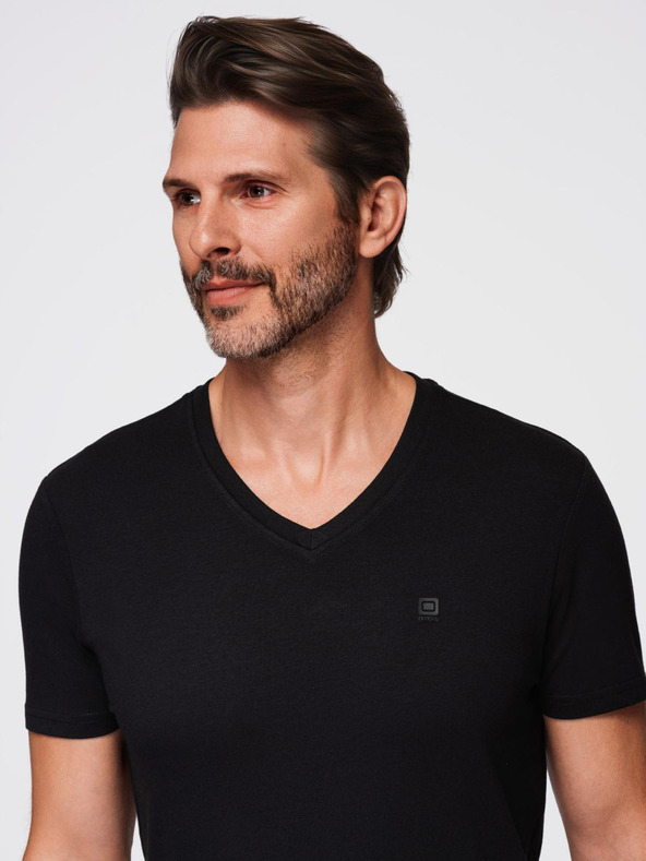 Ombre Clothing Fekete férfi v-nyakú póló Ombre ruházat