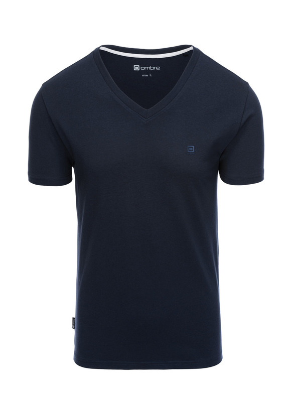 Ombre Clothing Sötétkék férfi v-nyakú póló Ombre Ruházat