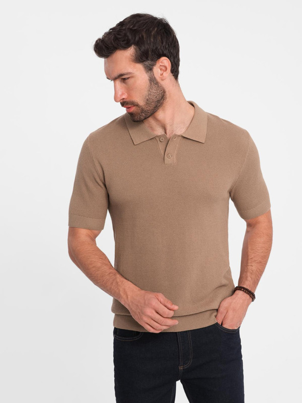 Ombre Clothing Világosbarna férfi póló póló Ombre ruházat
