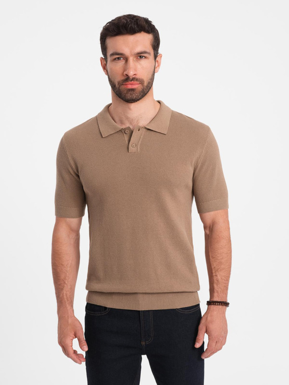 Ombre Clothing Világosbarna férfi póló póló Ombre ruházat