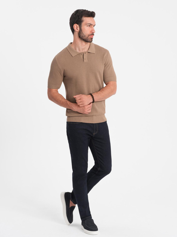 Ombre Clothing Világosbarna férfi póló póló Ombre ruházat