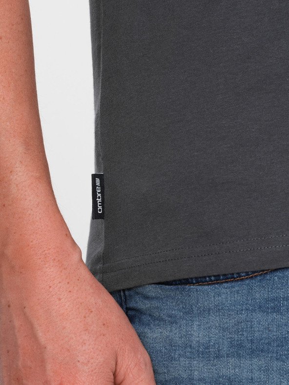 Ombre Clothing Sötétszürke férfi alap v-nyakú póló Ombre Clothing