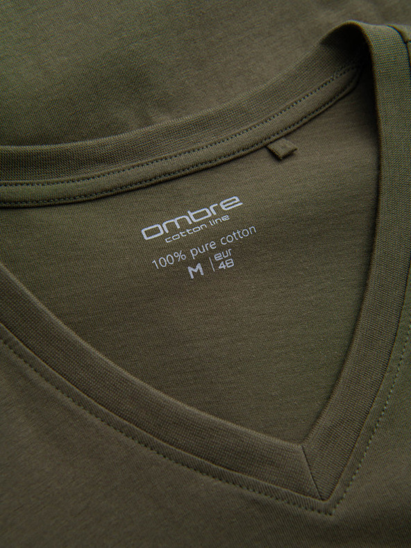 Ombre Clothing Khaki színű, férfi, v-nyakú alap póló Ombre Clothing