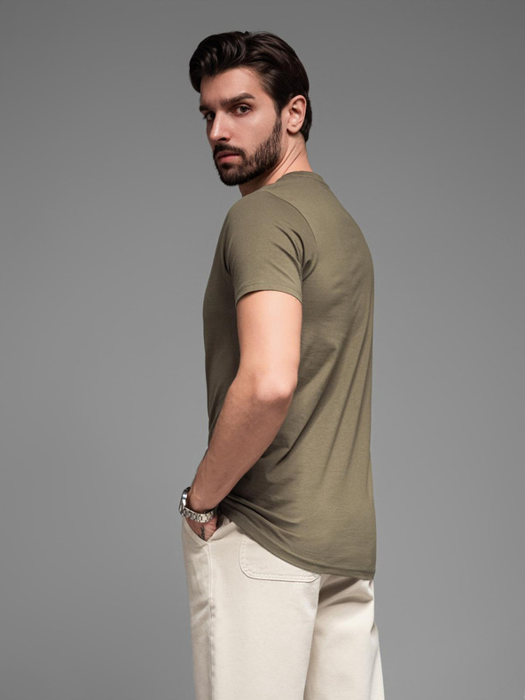 Ombre Clothing Khaki színű, férfi, v-nyakú alap póló Ombre Clothing