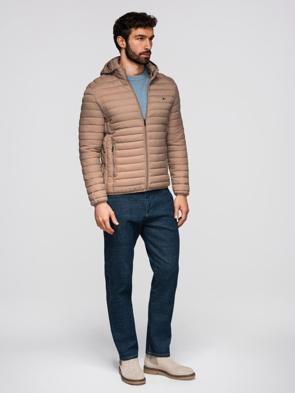 Ombre Clothing Bézs férfi könnyű steppelt kabát Ombre Clothing