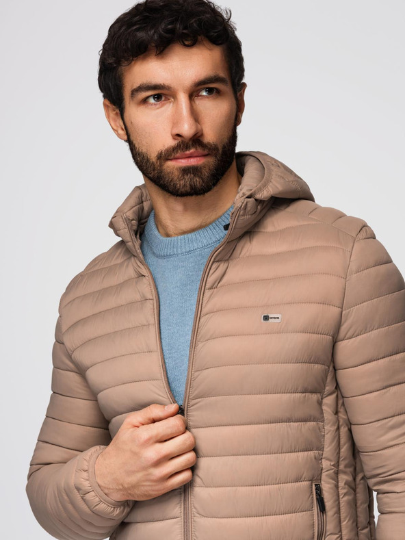 Ombre Clothing Bézs férfi könnyű steppelt kabát Ombre Clothing