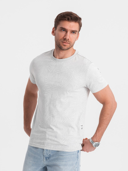 Ombre Clothing Világosszürke férfi mintás póló Ombre Ruházat