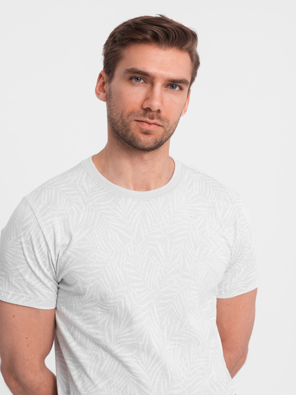 Ombre Clothing Világosszürke férfi mintás póló Ombre Ruházat