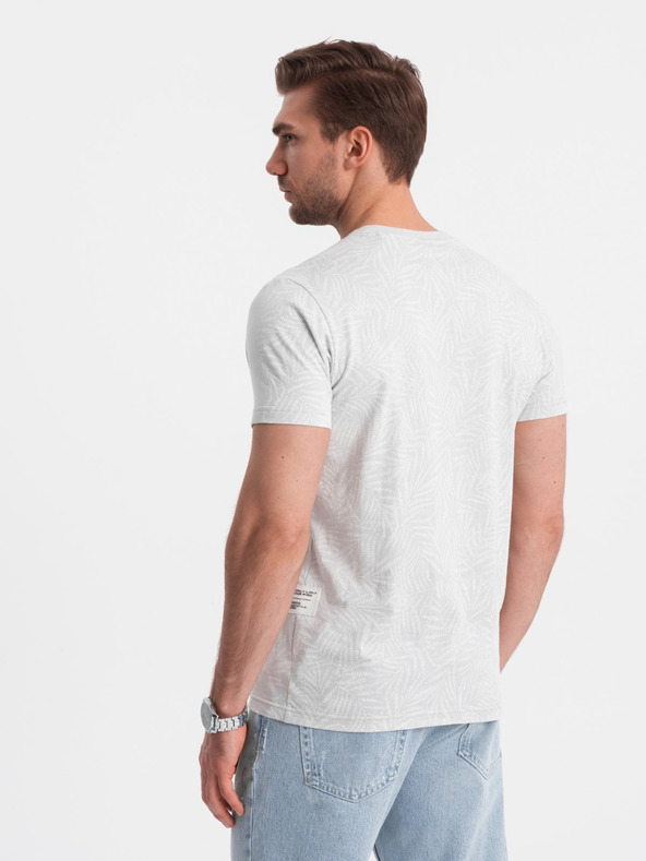 Ombre Clothing Világosszürke férfi mintás póló Ombre Ruházat