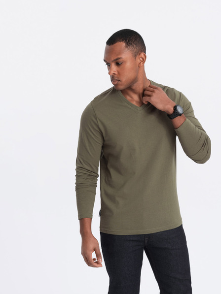 Ombre Clothing Khaki színű férfi alap póló Ombre Ruházat