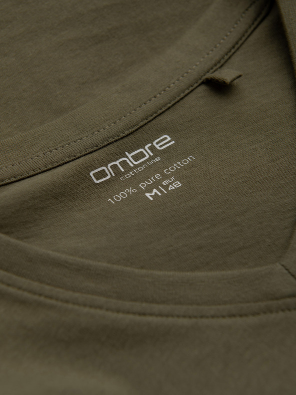 Ombre Clothing Khaki színű férfi alap póló Ombre Ruházat