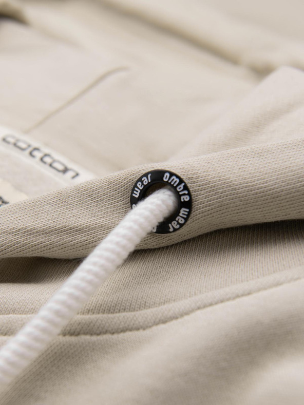 Ombre Clothing Bézs színű férfi Basic Zip kapucnis pulóver Ombre ruházat