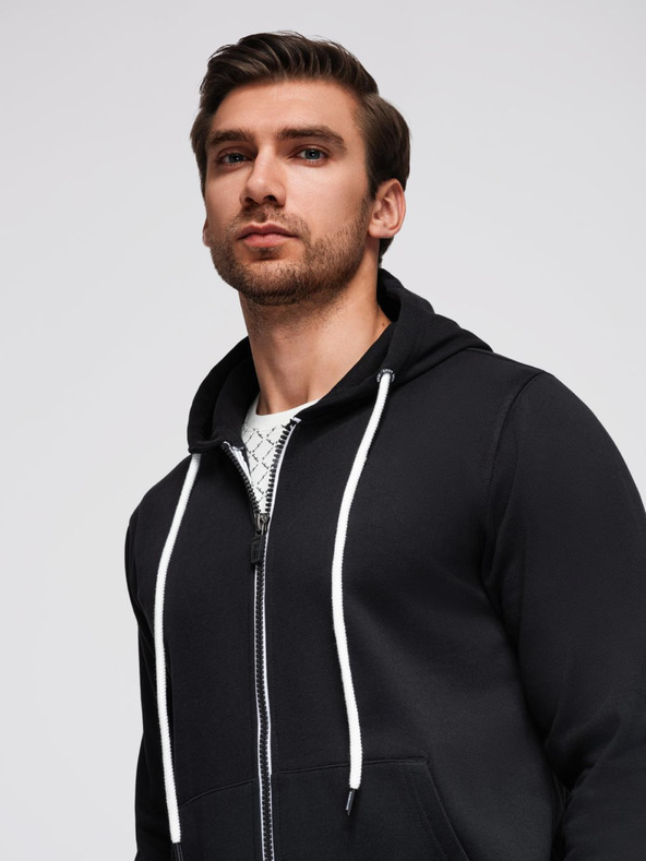 Ombre Clothing Fekete férfi alap cipzáras kapucnis pulóver Ombre Ruházat