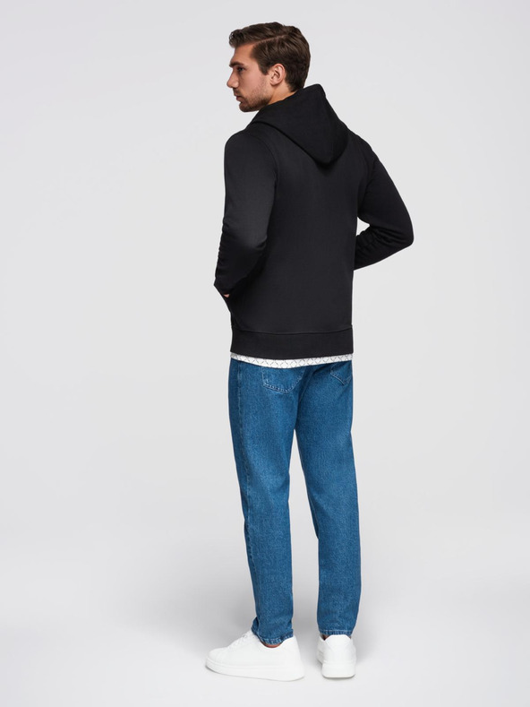 Ombre Clothing Fekete férfi alap cipzáras kapucnis pulóver Ombre Ruházat