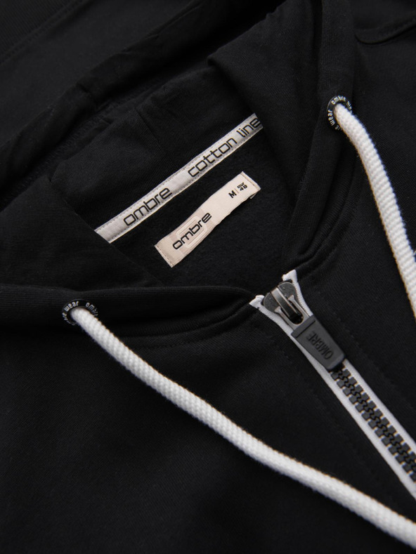 Ombre Clothing Fekete férfi alap cipzáras kapucnis pulóver Ombre Ruházat