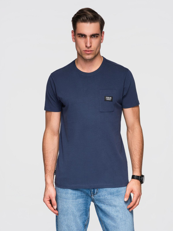 Ombre Clothing Sötétkék férfi póló zsebbel Ombre Ruházat