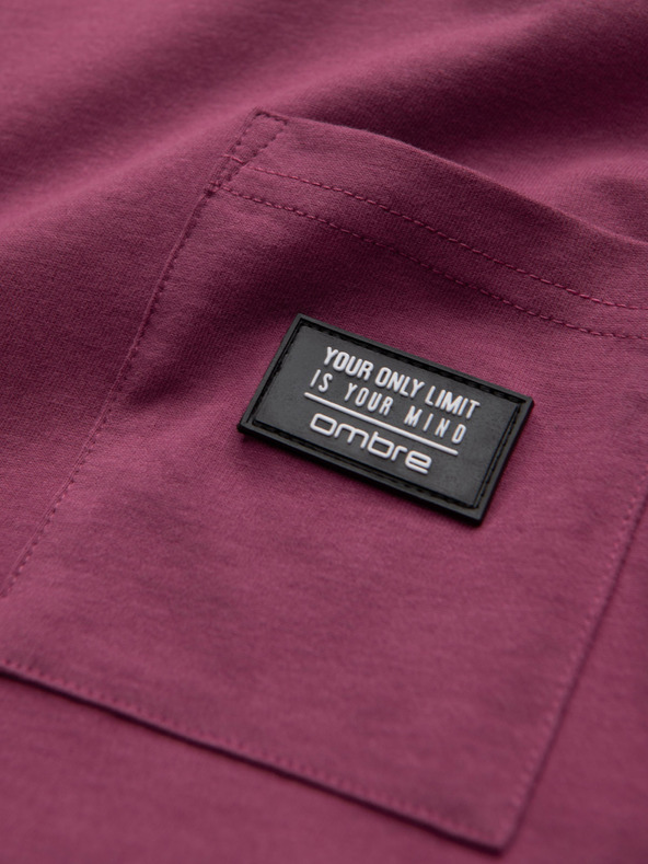 Ombre Clothing Sötét rózsaszín férfi póló zsebbel Ombre ruházat