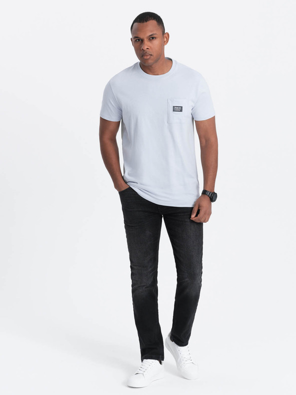 Ombre Clothing Világoskék férfi póló zsebbel Ombre ruházat