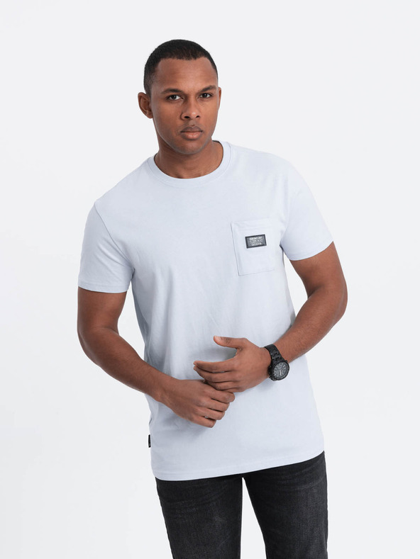 Ombre Clothing Világoskék férfi póló zsebbel Ombre ruházat