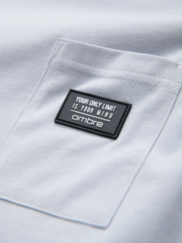 Ombre Clothing Világoskék férfi póló zsebbel Ombre ruházat