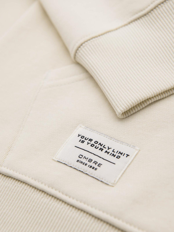 Ombre Clothing Krémszínű férfi alap cipzáras kapucnis pulóver Ombre Ruházat