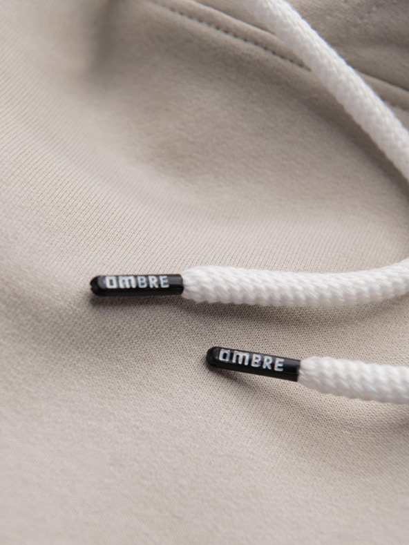 Ombre Clothing Bézs színű férfi kenguru kapucnis kapucnis pulóver Ombre Clothing