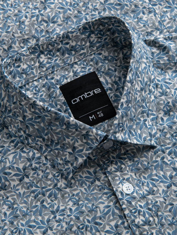 Ombre Clothing Kék férfi mintás slim fit ing Ombre Ruházat