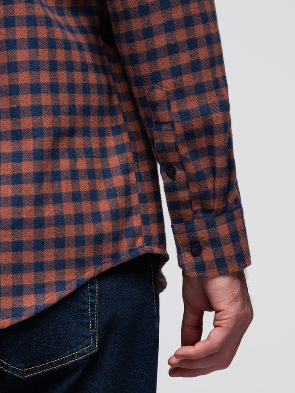 Ombre Clothing Sötétkék férfi kockás flanel ing Ombre Ruházat