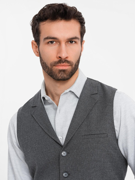 Ombre Clothing Sötétszürke férfi öltöny mellény gallérral Ombre ruházat