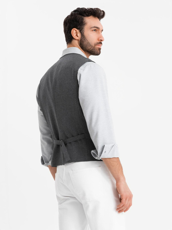 Ombre Clothing Sötétszürke férfi öltöny mellény gallérral Ombre ruházat