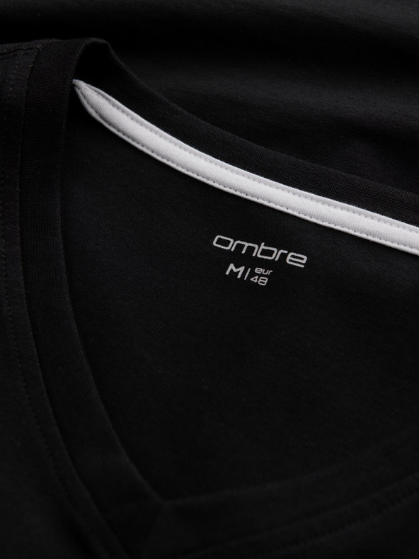 Ombre Clothing Fekete férfi v-nyakú póló Ombre ruházat