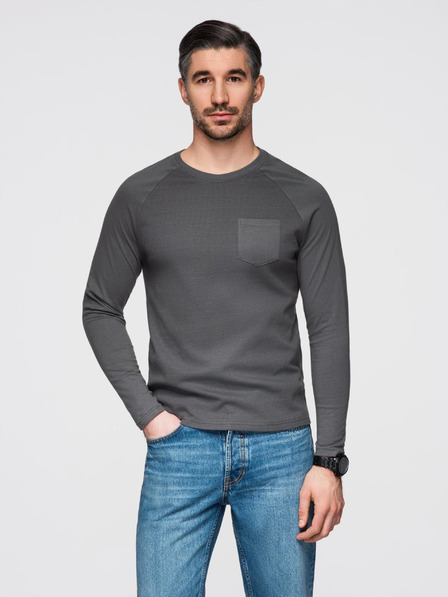 Ombre Clothing Sötétszürke férfi alap ing zsebbel Ombre Ruházat