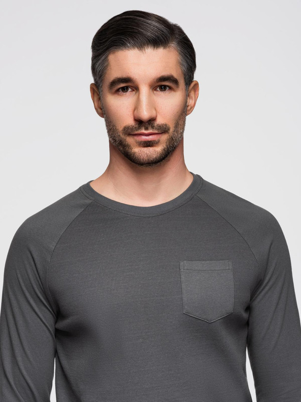 Ombre Clothing Sötétszürke férfi alap ing zsebbel Ombre Ruházat