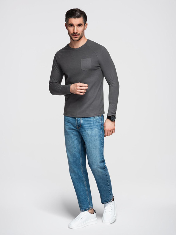 Ombre Clothing Sötétszürke férfi alap ing zsebbel Ombre Ruházat