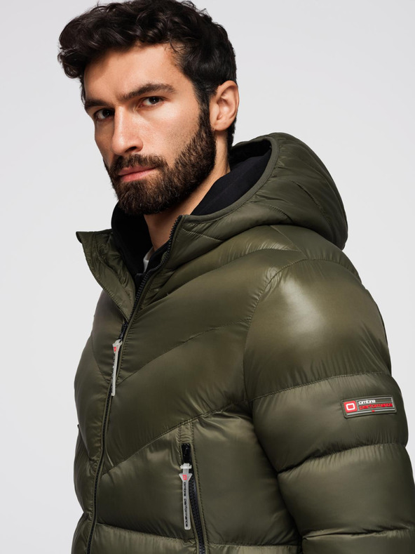 Ombre Clothing Sötétzöld férfi steppelt télikabát Ombre ruházat